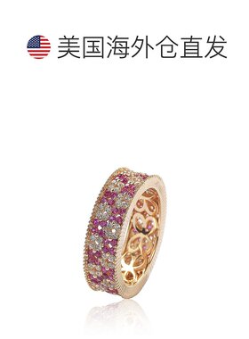 自营 Suzy Levian Rose 纯银红宝石和白色立方氧化锆花卉永恒戒指