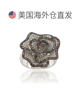 自营 Suzy Levian 纯银棕色和白色立方氧化锆密镶花朵戒指 - 白色