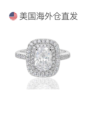 自营 Suzy Levian 纯银枕形切割白色立方氧化锆双光环新娘戒指 -