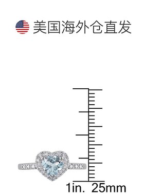 美国直邮julianna b 女士 戒指蓝宝石钻石海蓝宝心形海蓝宝石