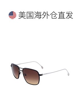 自营 Paul Smith男式58毫米棕色太阳镜-哑光黑色闪亮银色 美国奥