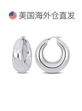 自营mimi & max40 毫米 925 纯银抛光圈形耳环 - 银白色 美国奥莱