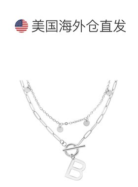 adornia抗锈镀银五彩纸屑和回形针分层字母开关项链 - silver-b