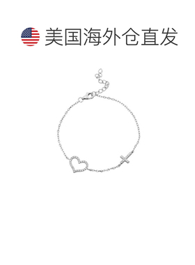 自营savvy cie jewelsRHODIUM PLATED WHITE CZ HEART AND CROSS