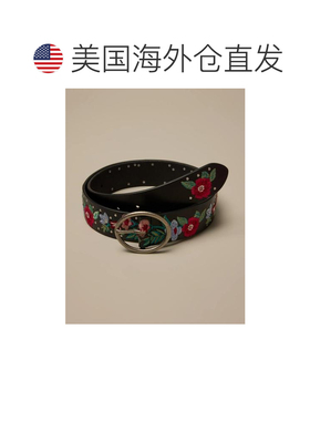 自营lucky brand拉奇品牌螺丝钉花卉刺绣腰带-黑色 美国 美国奥