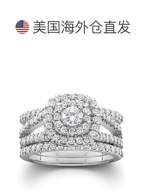 自营 pompeii31 1/4 克拉钻石订婚垫形光环结婚戒指三重套装 10K