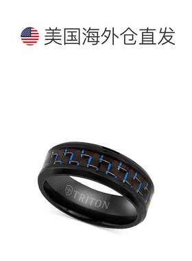 1h可退 【美国直邮】Triton|男式蓝色碳纤维镶嵌舒适型黑色钛金属