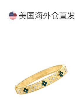 自营 Ross-Simons 伦敦蓝色托帕石花卉手镯，配 。 18kt 金钻石（