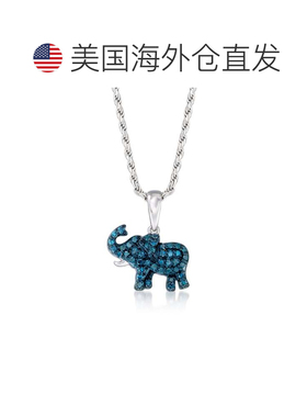 自营Ross-Simons 925 纯银蓝色钻石大象吊坠项链 - 白色 美国奥莱