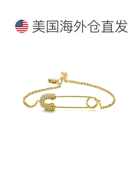 自营geneviveGa 纯银 14k 镀金透明立方氧化锆别针可调节手链 -
