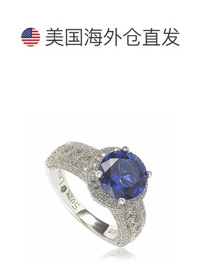 自营 Suzy Levian 纯银圆形切割蓝色蓝宝石和钻石口音戒指 - 蓝色