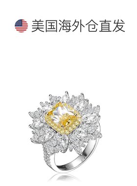 自营 GENEVIVE 纯银镀金黄色立方氧化锆鸡尾酒戒指 - 黄色 美国奥