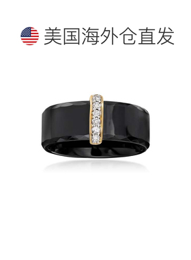 自营 Ross-Simons 14 克拉黄金钻石条黑色陶瓷戒指 - 白色 美国奥