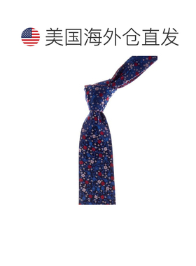 自营Canali蓝色花卉/红色方形双面丝绸领带-蓝色 美国奥莱直发
