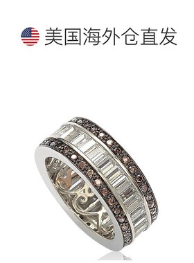 自营 Suzy Levian 纯银方晶锆石棕色和白色长方形永恒戒指 - 棕色
