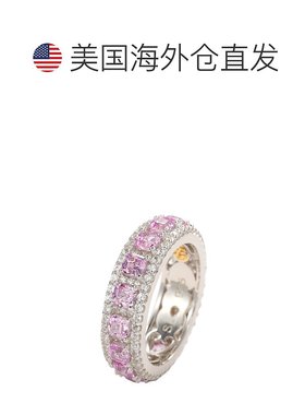 自营 Suzy Levian 纯银粉色蓝宝石钻石口音现代永恒戒指 - 粉红色
