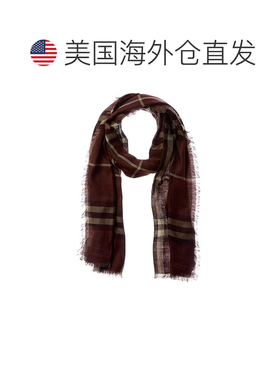自营Burberry格子羊毛与真丝混纺围巾-红色 博柏利 美国奥莱直发