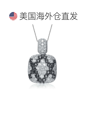 自营geneviveGv 纯银白色和黑色方晶锆石吊坠 - 黑色 美国奥莱直