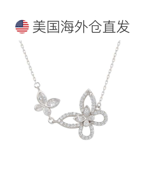 自营Suzy Levian 纯银方晶锆石双蝴蝶项链 - 白色 美国奥莱直发
