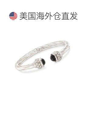 自营Ross-Simons 925 纯银意大利黑玛瑙和方晶锆石扭纹手镯 - 6.5