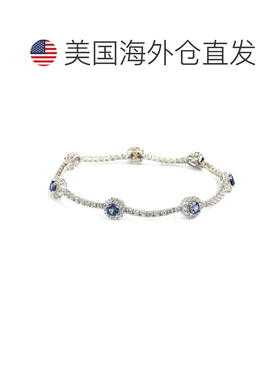 自营Suzy Levian 纯银蓝宝石和钻石口音花卉网球手链 - 蓝色 - 蓝