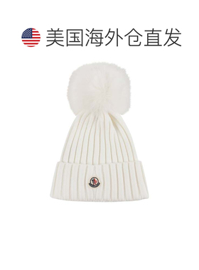自营monclerTricot罗纹针织蓬松Pom-Pom Logo Beanie-白色 美国奥