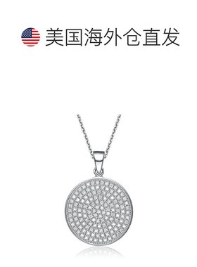 自营 geneviveGv C.z.纯银镀铑微密钉圆形吊坠 - 银 美国奥莱直发