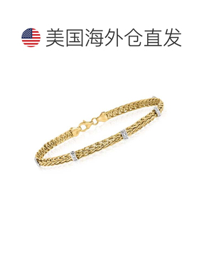 自营Ross-Simons 14kt 黄金 Wheat-Link 站手链带钻石口音 - 7 英