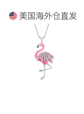 自营 Ross-Simons 925 纯银粉红色 CZ 火烈鸟吊坠项链配粉色珐琅