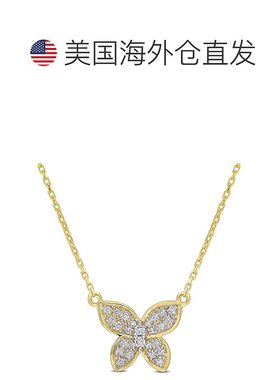 自营 mimi & max1/8 CT TW 10K 金镶链钻石蝴蝶吊坠 - 黄色 美国