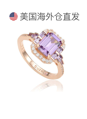 自营Suzy Levian 玫瑰纯银紫色紫水晶祖母绿切割立方体订婚戒指 -