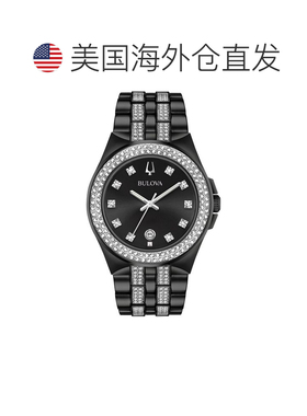 自营Bulova Men's Crystal Black Dial Watch - black 美国奥莱直