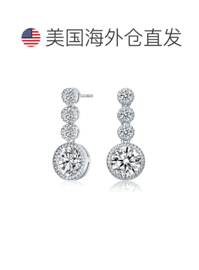 自营GENEVIVE 纯银包边镶三层吊式耳环 - 银白色 美国奥莱直发