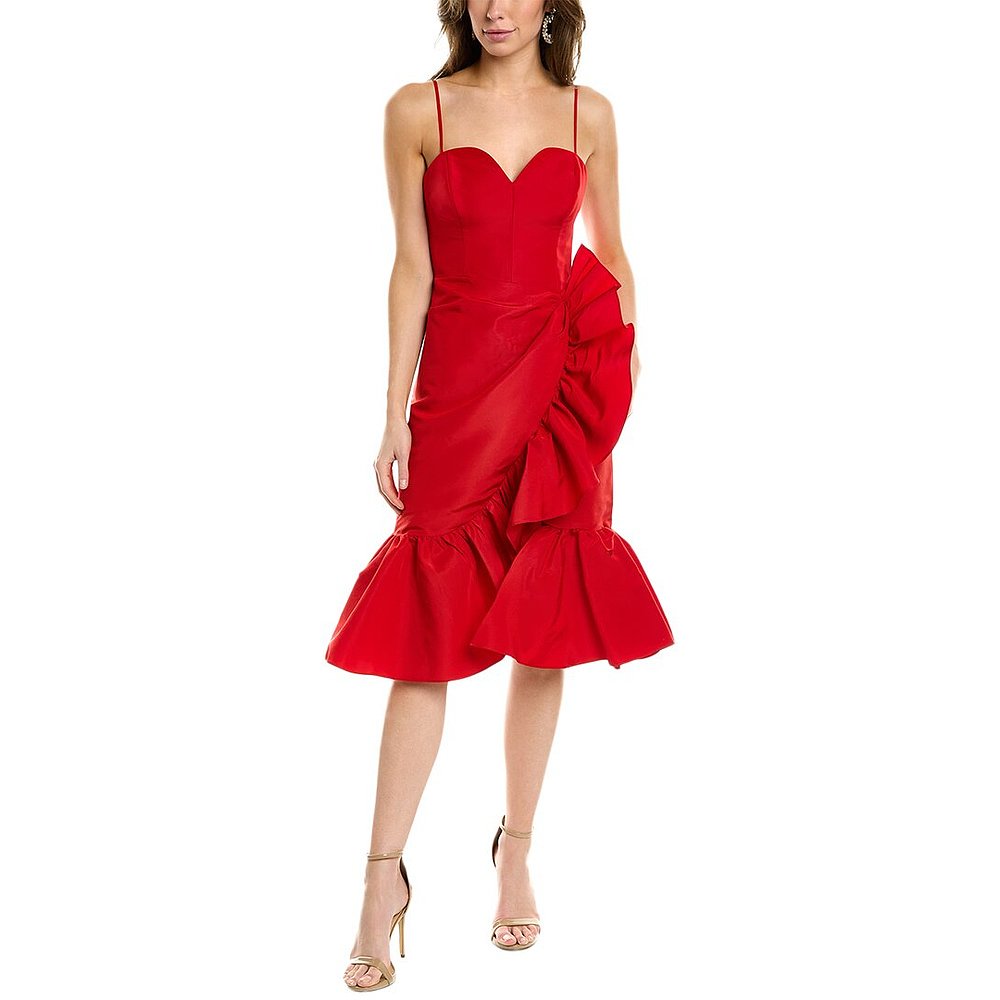 Carolina Herrera Sweetheart Silk Cocktail Dress red 【美国奥 - 图2