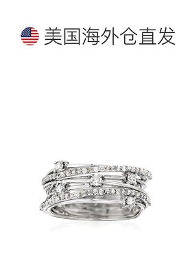 自营 925 纯银 Ross-Simons 钻石公路车站戒指 - 白色 美国奥莱直