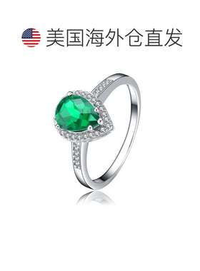 自营 GENEVIVE 纯银祖母绿立方氧化锆单石戒指 - 绿色 美国奥莱直