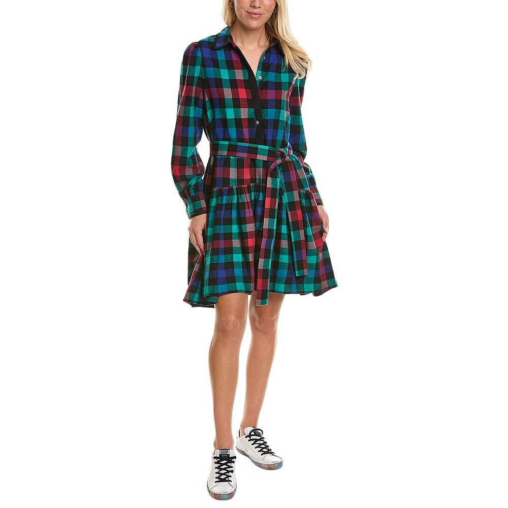 Pearl by Lela Rose Plaid Flannel Shirtdress - green 【美国奥 - 图2