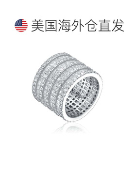 自营 genevive 925 纯银镀铑钻石立方氧化锆 5 行堆叠柱式魅力戒