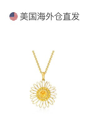 自营 Ross-Simons 18 克拉金镀在纯银上黄水晶和白色珐琅雏菊吊坠