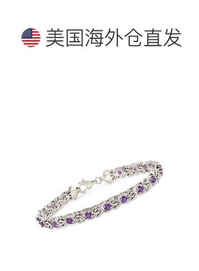 自营 Ross-Simons 925 纯银天蓝色托帕石拜占庭手链 - 7 英寸 美