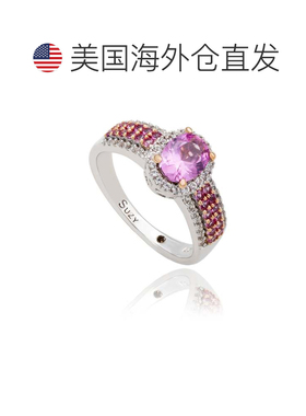 自营Suzy Levian Sterling Silver Oval-Cut Pink Sapphire and D