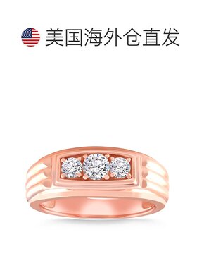 自营 pompeii33/4 克拉男士 3 石钻石结婚周年纪念戒指，14k 黄金