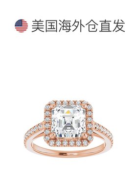 pompeii32 1/2 克拉阿斯切切割莫桑石和钻石光环订婚戒指（10k 金