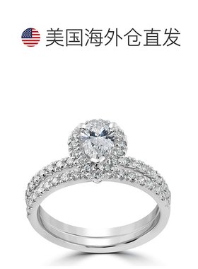 自营 pompeii31 5/8 克拉梨形光环钻石订婚结婚戒指套装 14k 白金