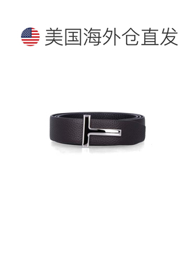 自营tom ford蓝色粒面皮革双面皮带-黑色 美国奥莱直发