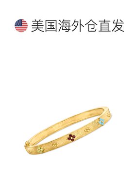 自营 Ross-Simons 多宝石花卉手镯手链 18 克拉金 8 英寸 美国奥