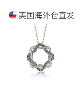 自营Suzy Levian 纯银蓝色和白色蓝宝石和钻石口音异想天开的圆形