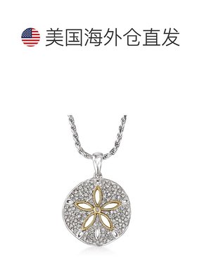 自营 925 纯银和 14 克拉黄金 Ross-Simons 钻石沙美元吊坠项链 -