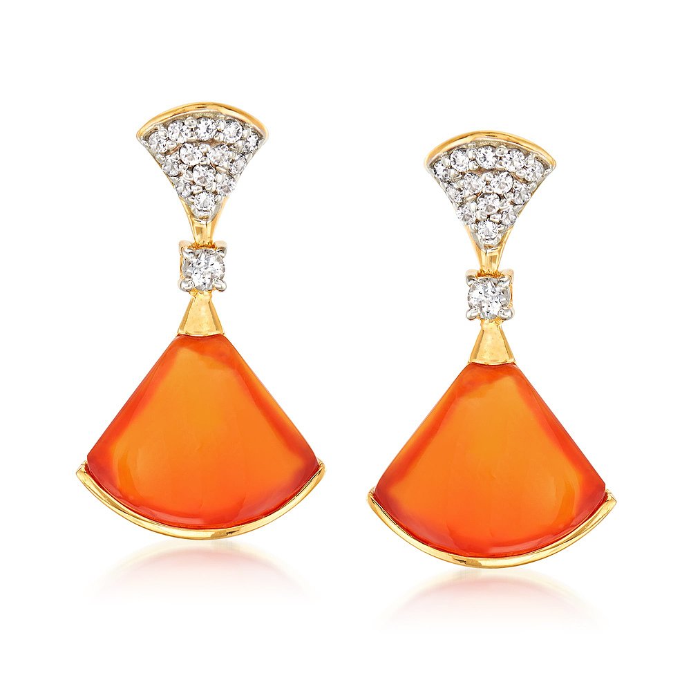 Ross-Simons Carnelian and . White Topaz Drop Earrings in 18k - 图2