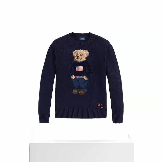 1 hour refundable, US direct mail Polo Ralph Lauren women's cotton and linen crew neck bear pattern sweater